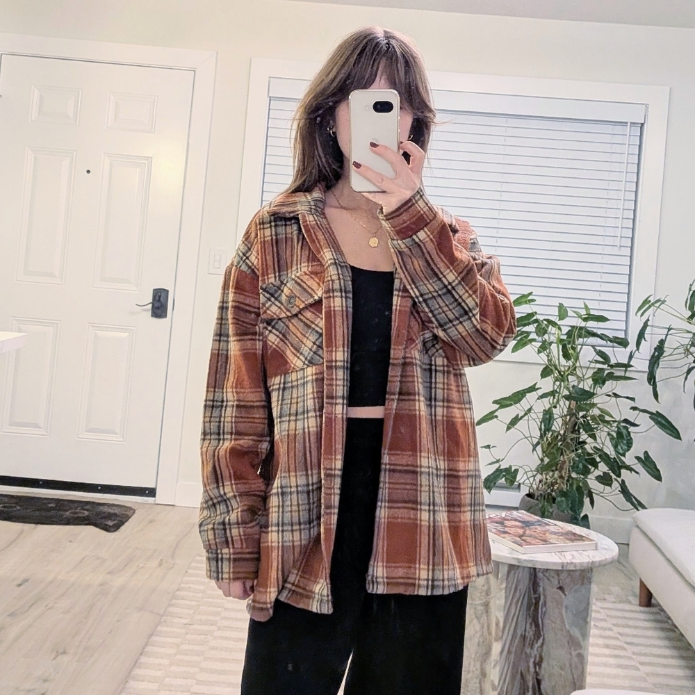 Altar'd State Brown Plaid Utility Jacket